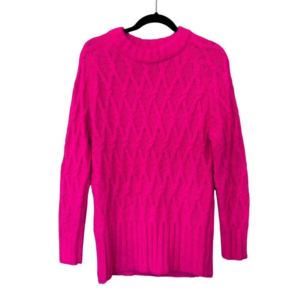 Steve Madden Hot Pink Cable Knit Sweater Women Small Fuchsia Wool Blend - Picture 1 of 7